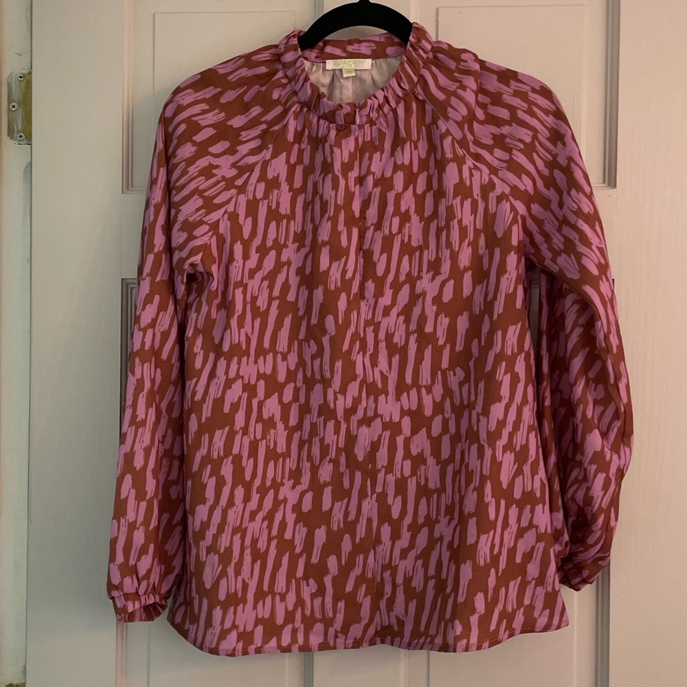 Euc purple and brown brushstroke print long sleeves blouse size XS